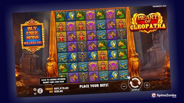 Heart of Cleopatra slot game intro image.