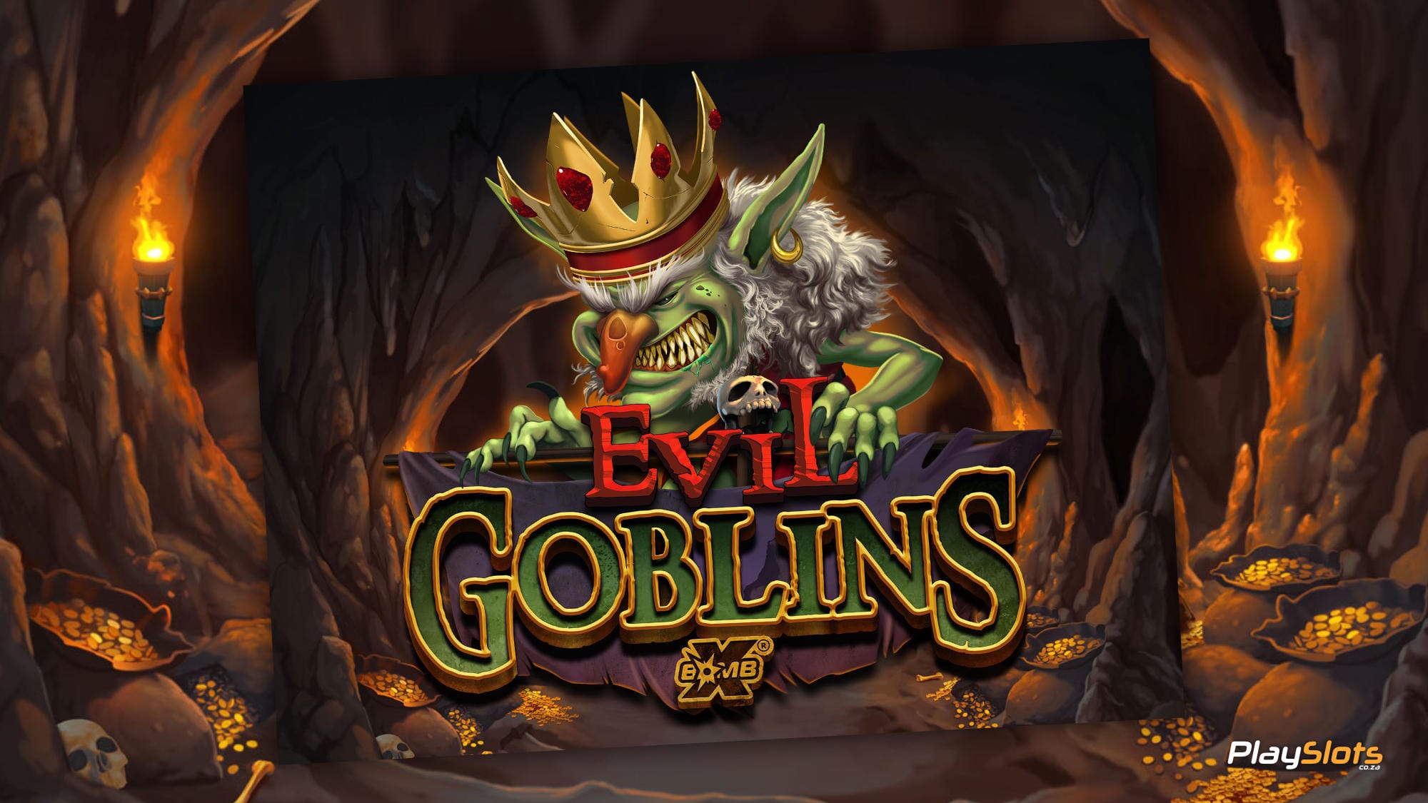Evil Goblins xBomb® slot game intro image.