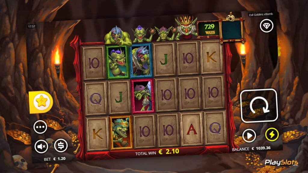 Evil Goblins xBomb® slot game layout.