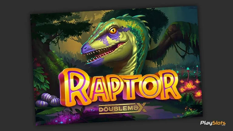 Raptor DoubleMax slot game intro image.