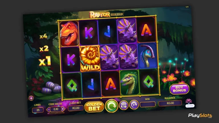 Raptor Double Max slot game layout.
