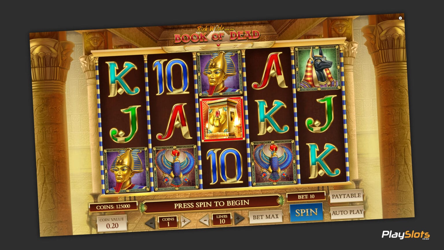 Book of Dead slot game layout image.