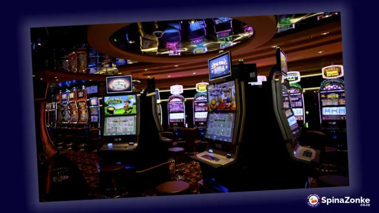 Slot machines inside a casino.