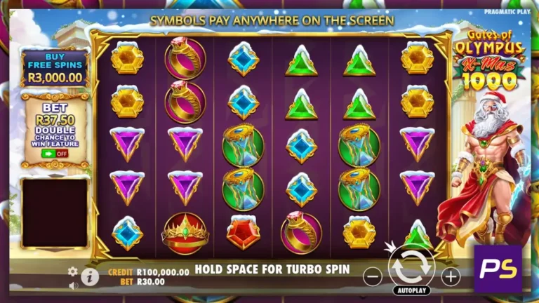 Gates of Olympus Xmas 1000 slot game layout image.