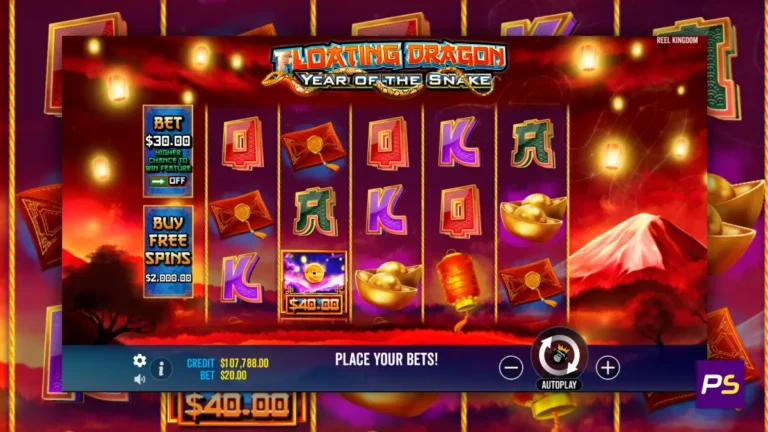 Floating Dragon Year of the Snake slot game layout.