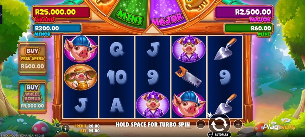 Brick House Bonanza slot game layout.