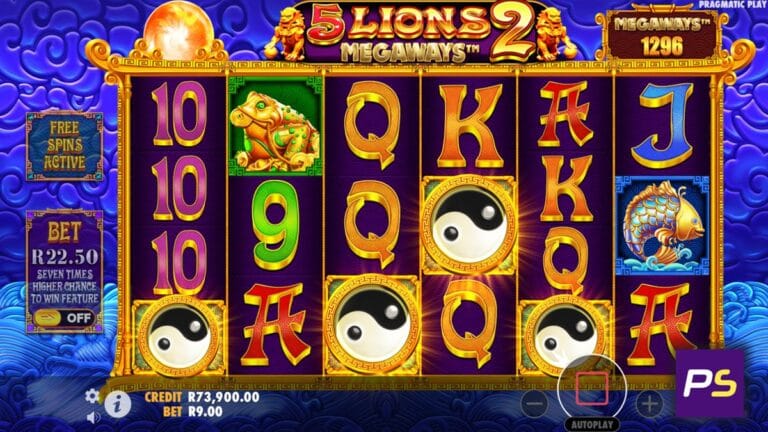 5 Lions Megaways 2 slot game layout.