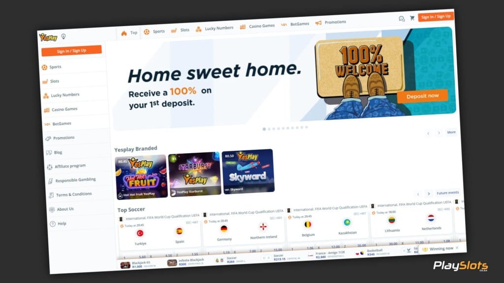 YesPlay Sportsbook/Casino Home Page.