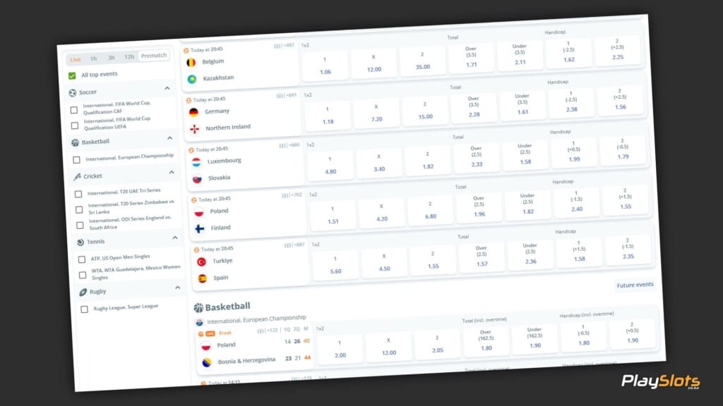 YesPlay sports betting selection.