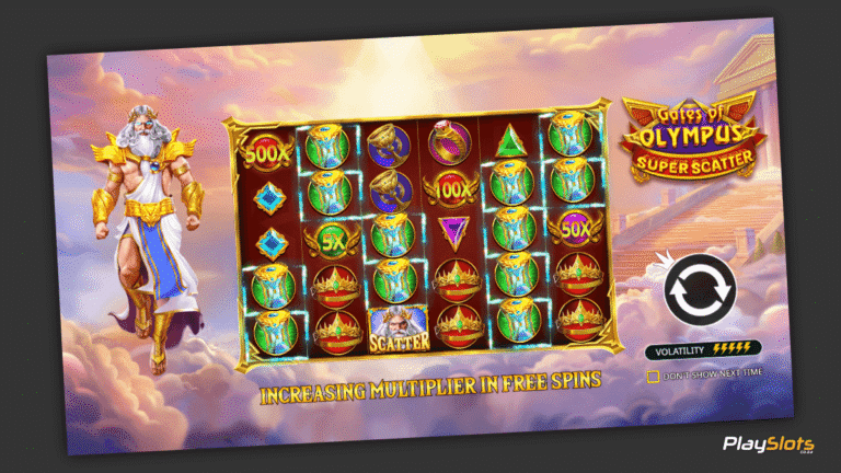 Gates of Olympus Super Scatter slot game intro image.