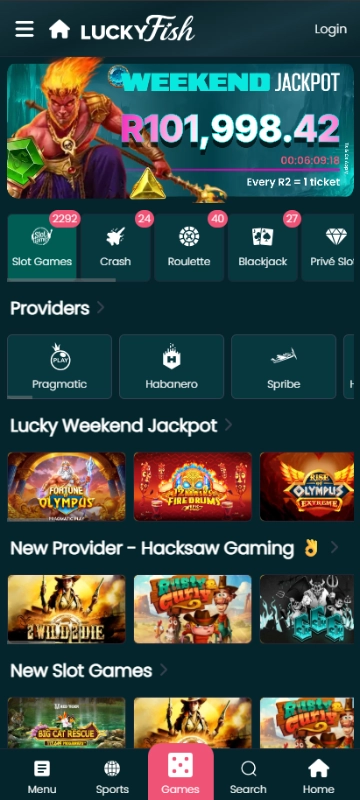Lucky Fish gaming hub section.