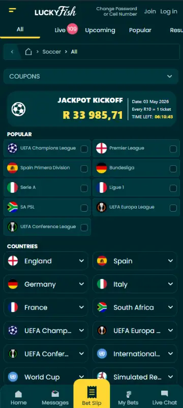 Lucky Fish sports betting on mobile.