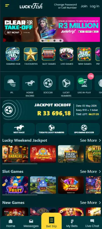 Lucky Fish home page on a mobile device.