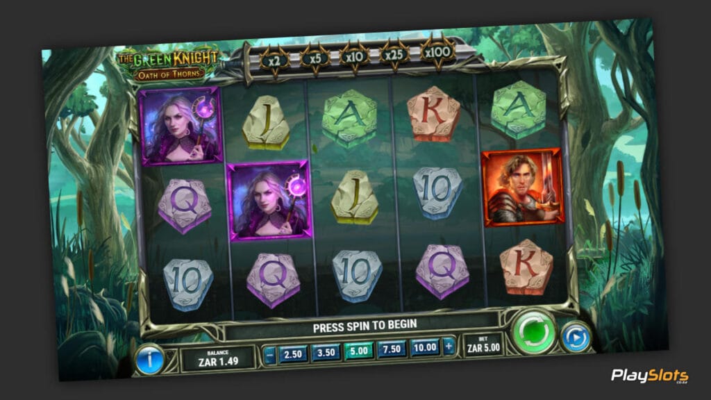 The Green Knight: Oath of Thorns slot game layout image.