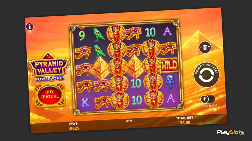 Pyramid Valley: Power Zones slot game layout.