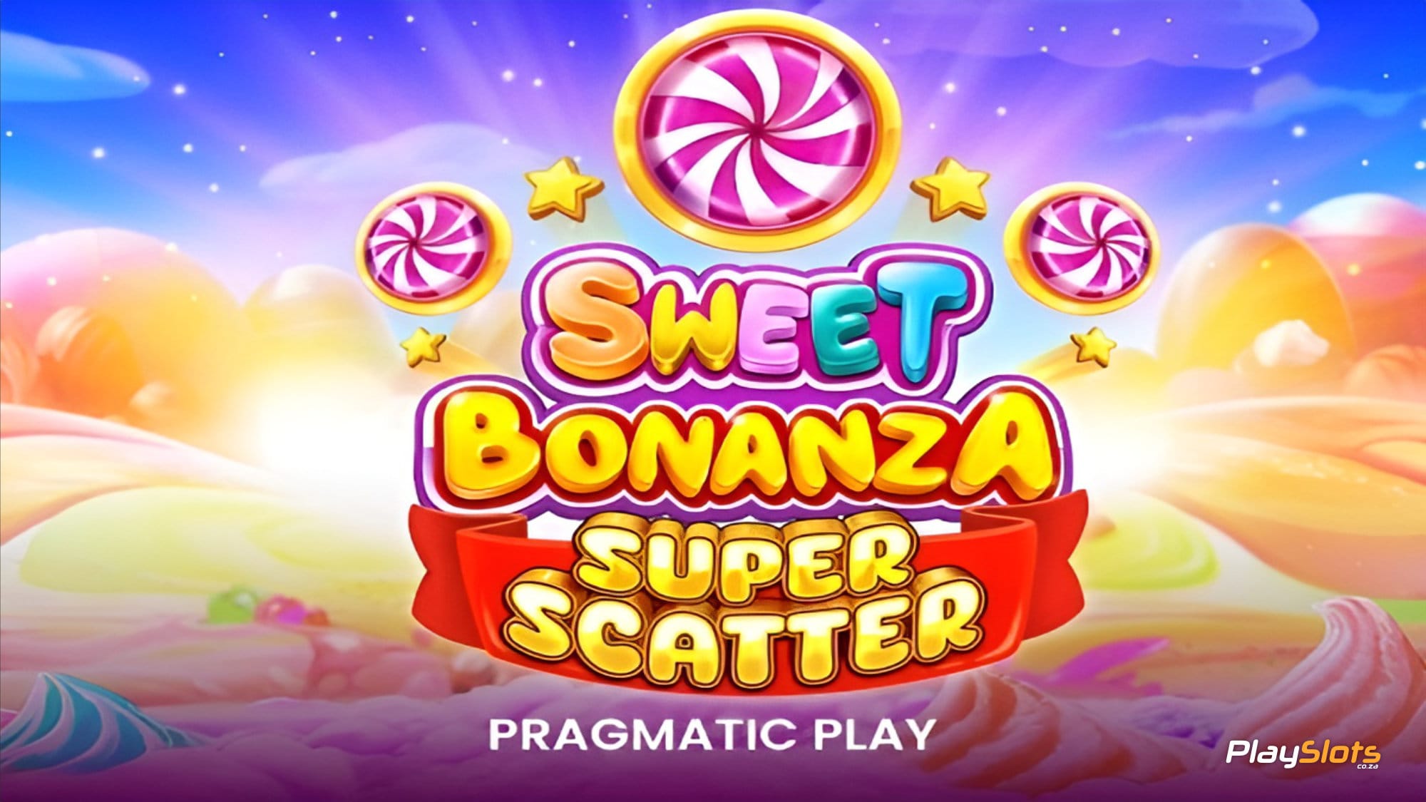 Sweet Bonanza Super Scatter slot game intro image.