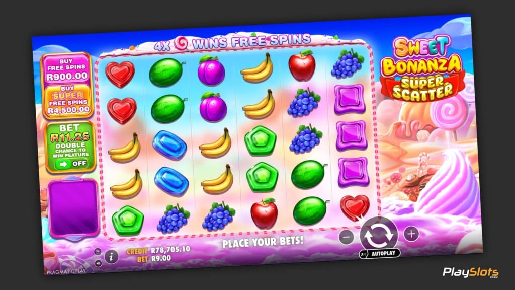 Sweet Bonanza Super Scatter slot game layout