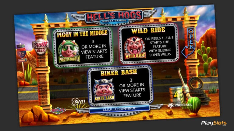 Hell's Hogs slot game intro image.