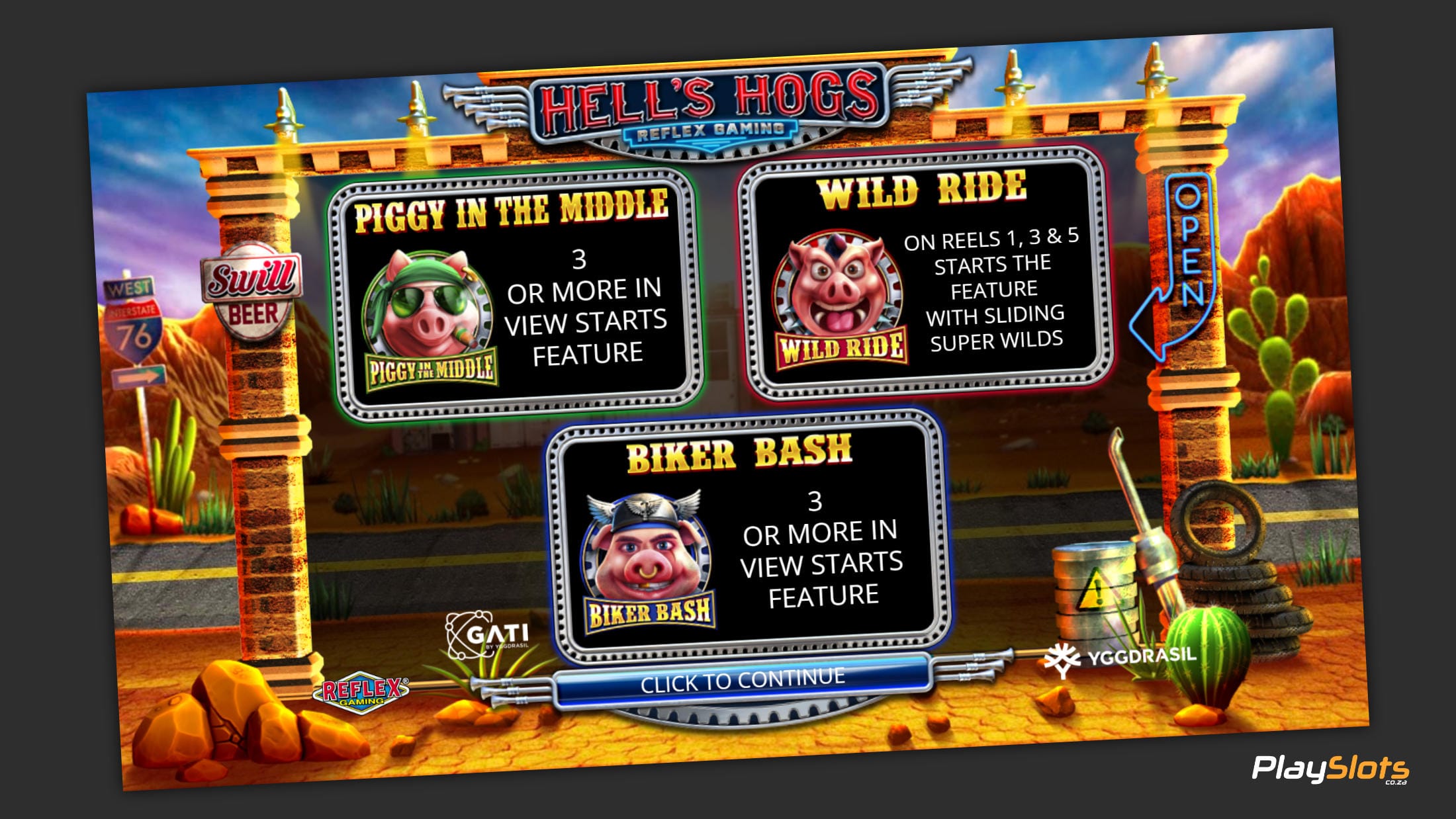 Hell's Hogs slot game intro image.