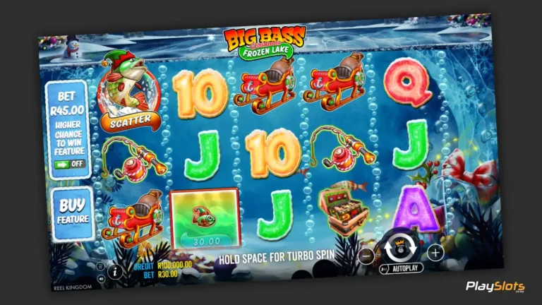 Big Bass Christmas – Frozen Lake slot game layout image.