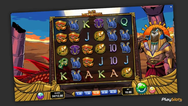 Ra's Reckoning slot game layout image.