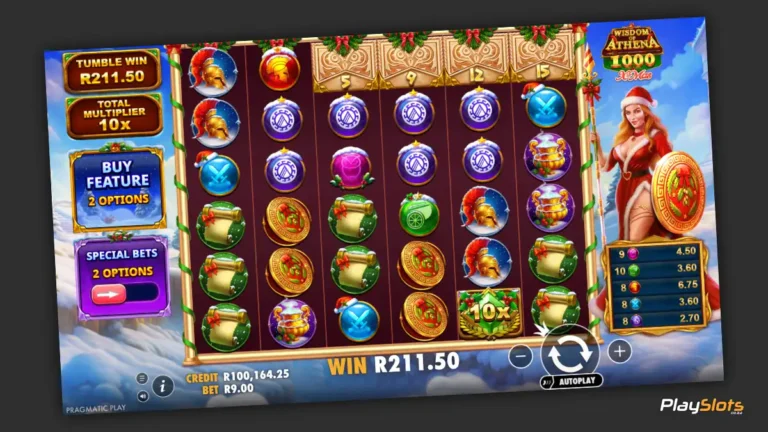 Wisdom of Athena 1000 Xmas slot game layout image.