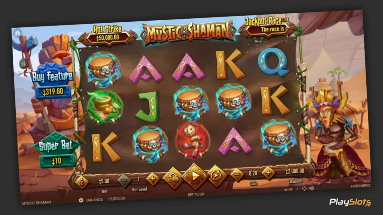 Mystic Shaman slot game layout image.