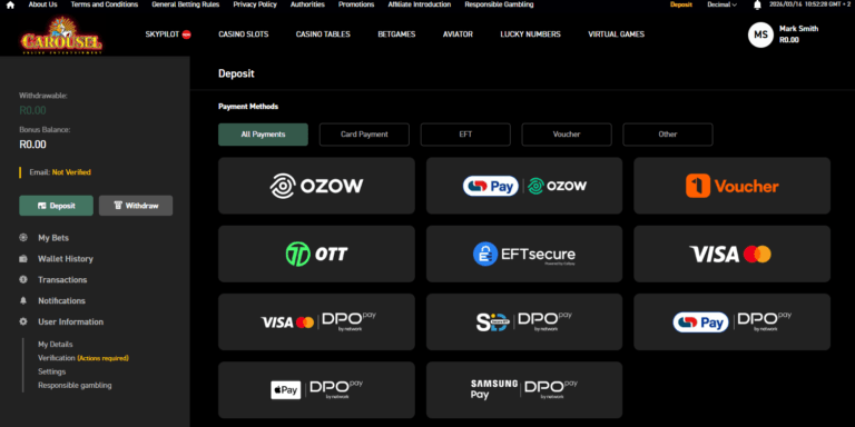 Carousel Casino banking options image.