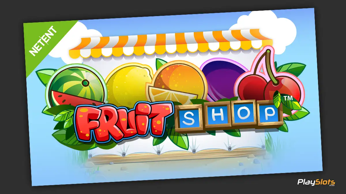 Fruit Shop slot game intro image.